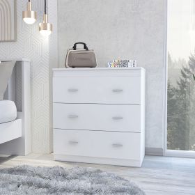 Classic Three Drawer Dresser; Superior Top; Handles -White