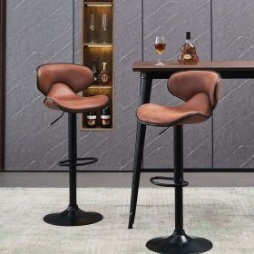 Bar Stools Set of 2 Counter Height, Swivel Barstools with Footrest and Back, Height Adjustable Modern Bar Chairs, Vintage Leather, Retro Brown