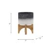 CERAMIC 5" PLANTER ON WOODEN STAND, GRAY