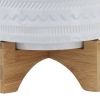 8" TRIBAL PLANTER W/ WOOD STAND, WHITE