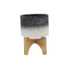 CERAMIC 5" PLANTER ON WOODEN STAND, GRAY