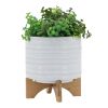 8" TRIBAL PLANTER W/ WOOD STAND, WHITE