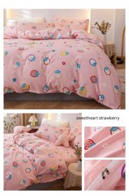 Korean Style Pure Cotton Bedding Set Of Four Pieces (Option: Sweetheart Strawberry-1.5m Fitted Sheet Style)