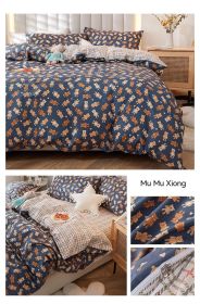 Korean Style Pure Cotton Bedding Set Of Four Pieces (Option: Wooden bear-1.8m Fitted Sheet Style)