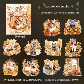 Cat Series Stickers Light Retro Cute Pet Waterproof Diy Goo Card Journal Decoration Collage (Option: Autumn Cat Trace)