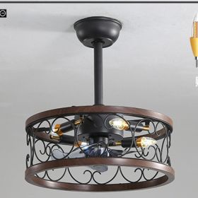 Idyllic American Fan Lamp Nordic Minimalist Dining Room (Option: Dark wood1 diameter45-110V)