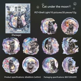 Cat Series Stickers Light Retro Cute Pet Waterproof Diy Goo Card Journal Decoration Collage (Option: Cat Moon Below)