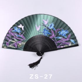 Silk Ladies Folding Fan Bamboo Fan Antique Dancing (Option: ZS 30-ZS 04)