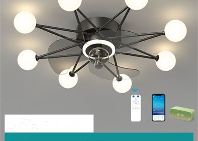 Nordic Ceiling Fan Lights Living Room Dining Room Full Of Stars (Option: Black-A2 Milky white balls)