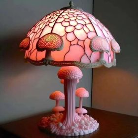 Colored Glass Plant Series Desk Lamp (Color: Pink Mushroom Table Lamp)