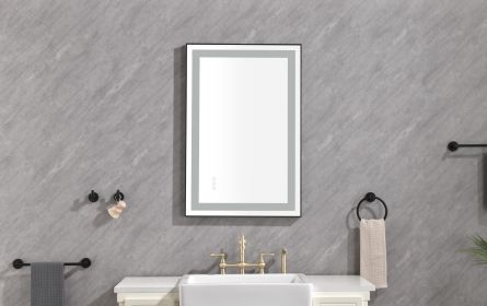 36*24 LED Lighted Bathroom Wall Mounted Mirror with High Lumen+Anti-Fog Separately Control (Color: Matte Black)