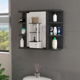 Valdez Medicine Cabinet With Six Shelves; Mirror Cabinet (Color: Black)