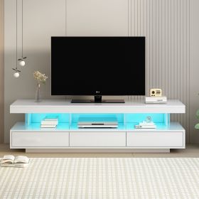 Modern LED TV Stand for 70 inch TV with Shelves and Storage Drawers Modern, Entertainment Center, White Tabletop High Glossy TV Stand for living Room (Color: White)