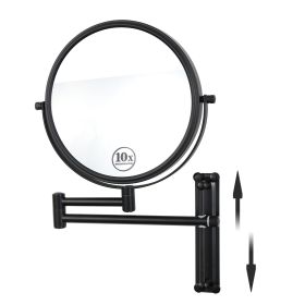 8-inch Wall Mounted Makeup Vanity Mirror, Height Adjustable, 1X / 10X Magnification Mirror, 360° Swivel with Extension Arm (Color: Black)