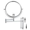 8-inch Wall Mounted Makeup Vanity Mirror, Height Adjustable, 1X / 10X Magnification Mirror, 360° Swivel with Extension Arm