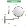 8-inch Wall Mounted Makeup Vanity Mirror, Height Adjustable, 1X / 10X Magnification Mirror, 360° Swivel with Extension Arm