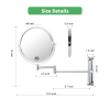 8-inch Wall Mounted Makeup Vanity Mirror, Height Adjustable, 1X / 10X Magnification Mirror, 360° Swivel with Extension Arm