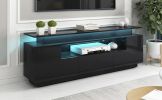 Modern, Stylish Functional TV stand with Color Changing LED Lights, Universal Entertainment Center, High Gloss TV Cabinet for 75+ inch TV