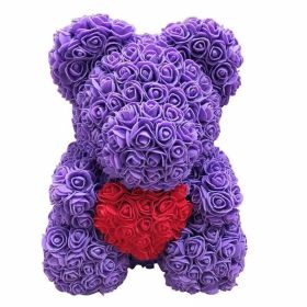 Rose Bear Eternal Rose Bear Birthday Gift Foam Rose Bear (Option: Purple Red Heart-40cm Gift Box)